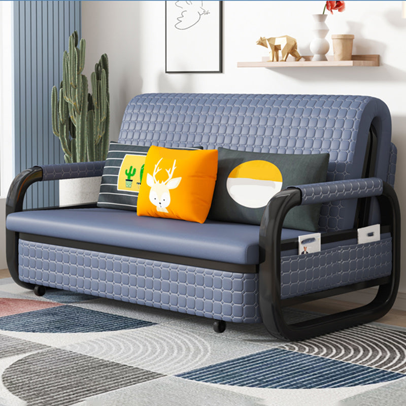 Modern Sofa Bed in Blue Faux Leather Futon And Mattress with Storage Storage Not Included Clearhalo 'furn' 'furn_futons' 'Furniture' 'Futons & Daybeds' 'Futons' 'Living Room Furniture' 6704658