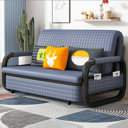Modern Sofa Bed in Blue Faux Leather Futon And Mattress with Storage Storage Not Included Clearhalo 'furn' 'furn_futons' 'Furniture' 'Futons & Daybeds' 'Futons' 'Living Room Furniture' 6704658
