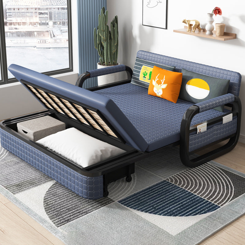 Modern Sofa Bed in Blue Faux Leather Futon And Mattress with Storage Storage Included Clearhalo 'furn' 'furn_futons' 'Furniture' 'Futons & Daybeds' 'Futons' 'Living Room Furniture' 6704659