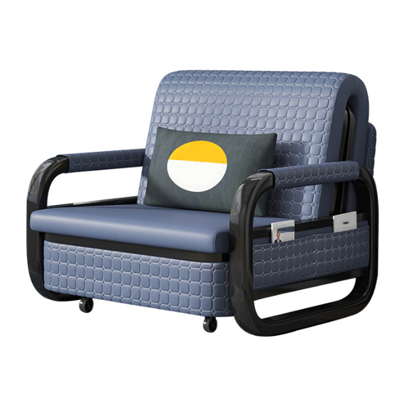 Modern Sofa Bed in Blue Faux Leather Futon And Mattress with Storage Clearhalo 'furn' 'furn_futons' 'Furniture' 'Futons & Daybeds' 'Futons' 'Living Room Furniture' 6704660