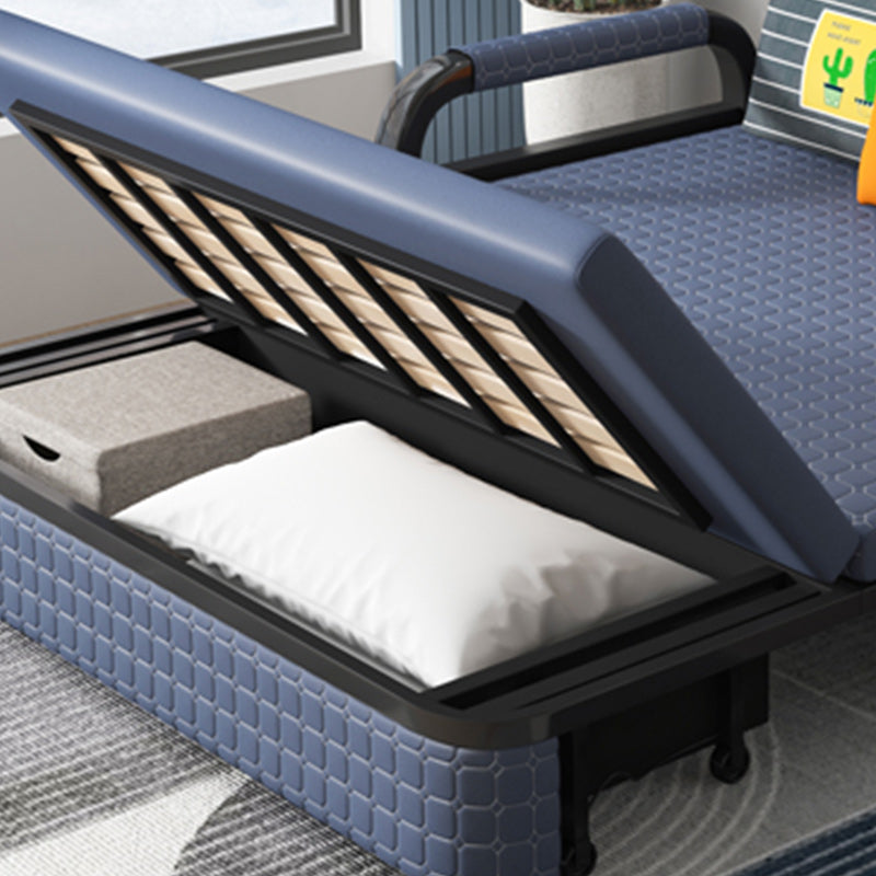 Modern Sofa Bed in Blue Faux Leather Futon And Mattress with Storage Clearhalo 'furn' 'furn_futons' 'Furniture' 'Futons & Daybeds' 'Futons' 'Living Room Furniture' 6704664