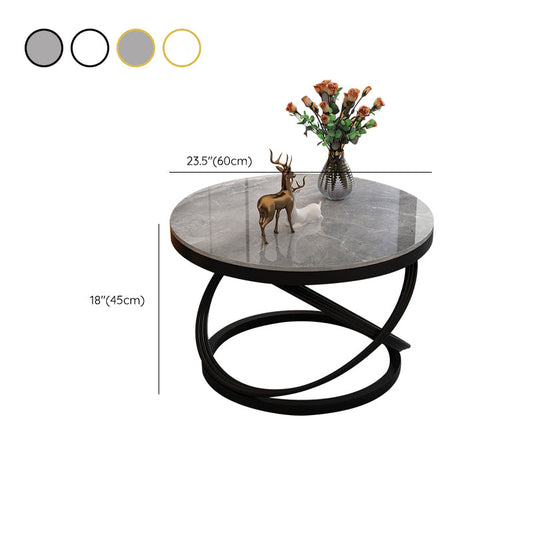 Slate and Metal Single Coffee Table Frame Round Glam Coffee Table