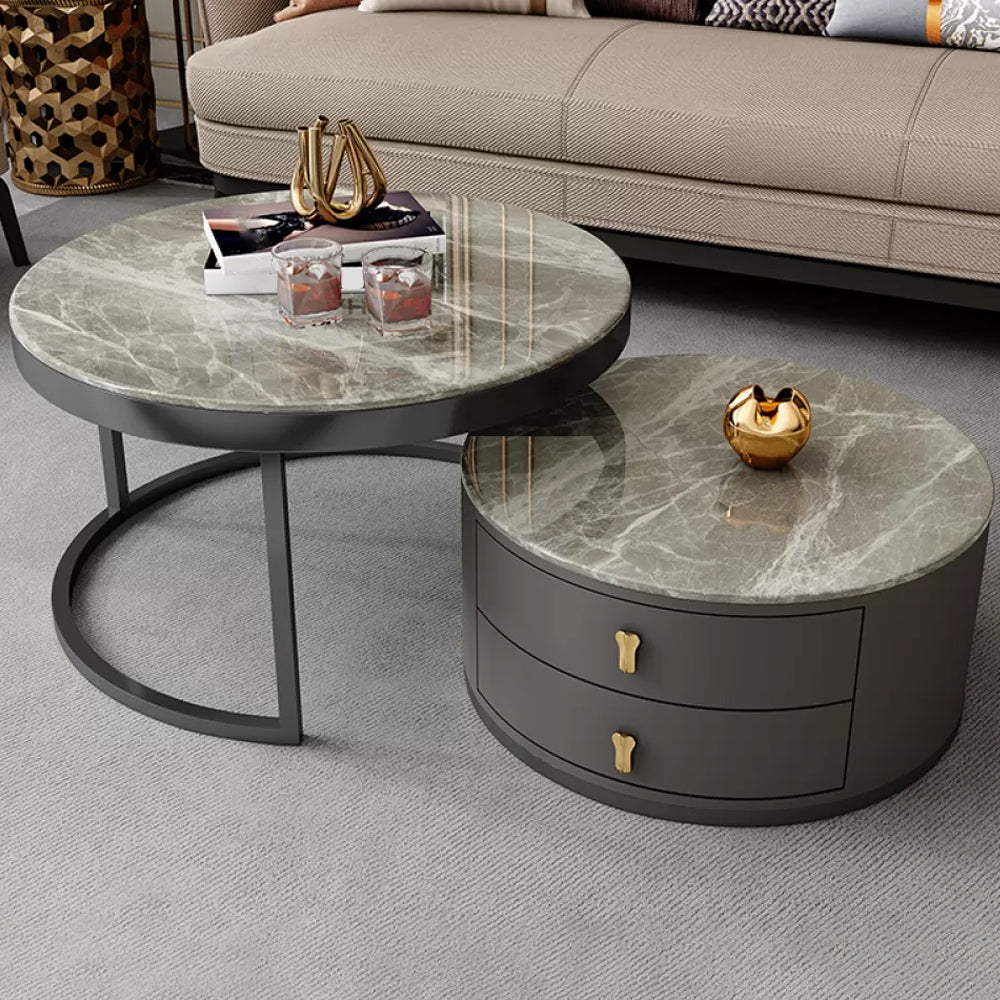 Contemporary Coffee Table Set Round 2-Piece Coffee Cocktail Table Gray Clearhalo 'Coffee & Accent Tables' 'Coffee Tables' 'coffee_tables' 'furn' 'furn_coffee_tables' 'Furniture' 'Living Room Furniture' 6704788