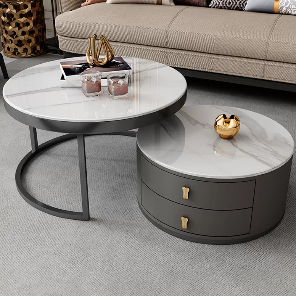 Contemporary Coffee Table Set Round 2-Piece Coffee Cocktail Table White Clearhalo 'Coffee & Accent Tables' 'Coffee Tables' 'coffee_tables' 'furn' 'furn_coffee_tables' 'Furniture' 'Living Room Furniture' 6704789