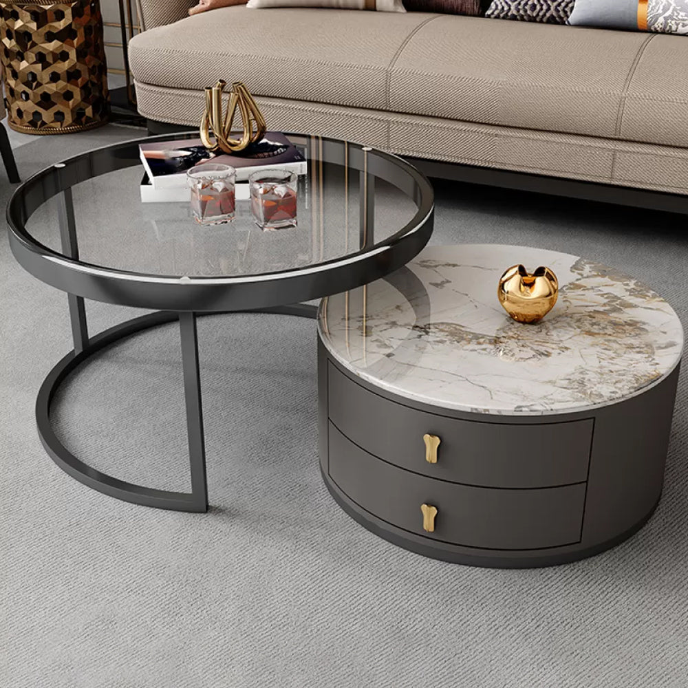 Contemporary Coffee Table Set Round 2-Piece Coffee Cocktail Table Clear Clearhalo 'Coffee & Accent Tables' 'Coffee Tables' 'coffee_tables' 'furn' 'furn_coffee_tables' 'Furniture' 'Living Room Furniture' 6704791