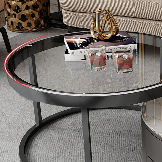 Contemporary Coffee Table Set Round 2-Piece Coffee Cocktail Table