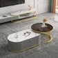Round Coffee Table Slate Frame Nesting Coffee Table Set with 2 Drawers White-Black Gold Clearhalo 'Coffee & Accent Tables' 'Coffee Tables' 'coffee_tables' 'furn' 'furn_coffee_tables' 'Furniture' 'Living Room Furniture' 6704823