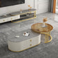 Round Coffee Table Slate Frame Nesting Coffee Table Set with 2 Drawers Gray-White Gold Clearhalo 'Coffee & Accent Tables' 'Coffee Tables' 'coffee_tables' 'furn' 'furn_coffee_tables' 'Furniture' 'Living Room Furniture' 6704824