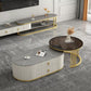 Round Coffee Table Slate Frame Nesting Coffee Table Set with 2 Drawers Light Gray-Black Gold Clearhalo 'Coffee & Accent Tables' 'Coffee Tables' 'coffee_tables' 'furn' 'furn_coffee_tables' 'Furniture' 'Living Room Furniture' 6704825