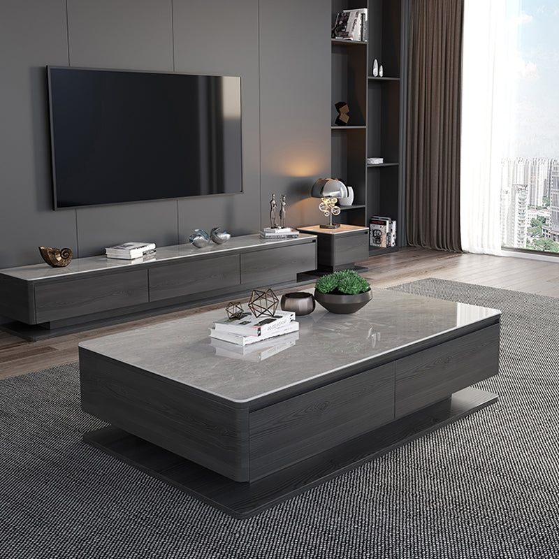 16"H Moderner Couchtisch aus Schiefer, rechteckiger Einzel-Cocktailtisch