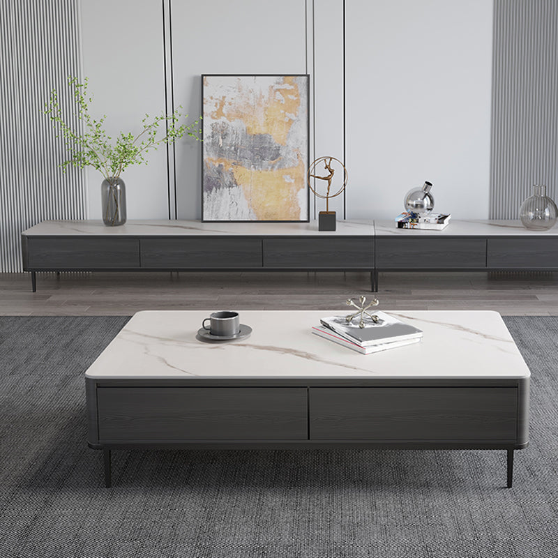 16"H Contemporary Coffee Table Slate 4 Legs Single Coffee Cocktail Table