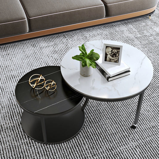 Mesa de café contemporánea Slate Redonda de 2 piezas Cóctel de cóctel