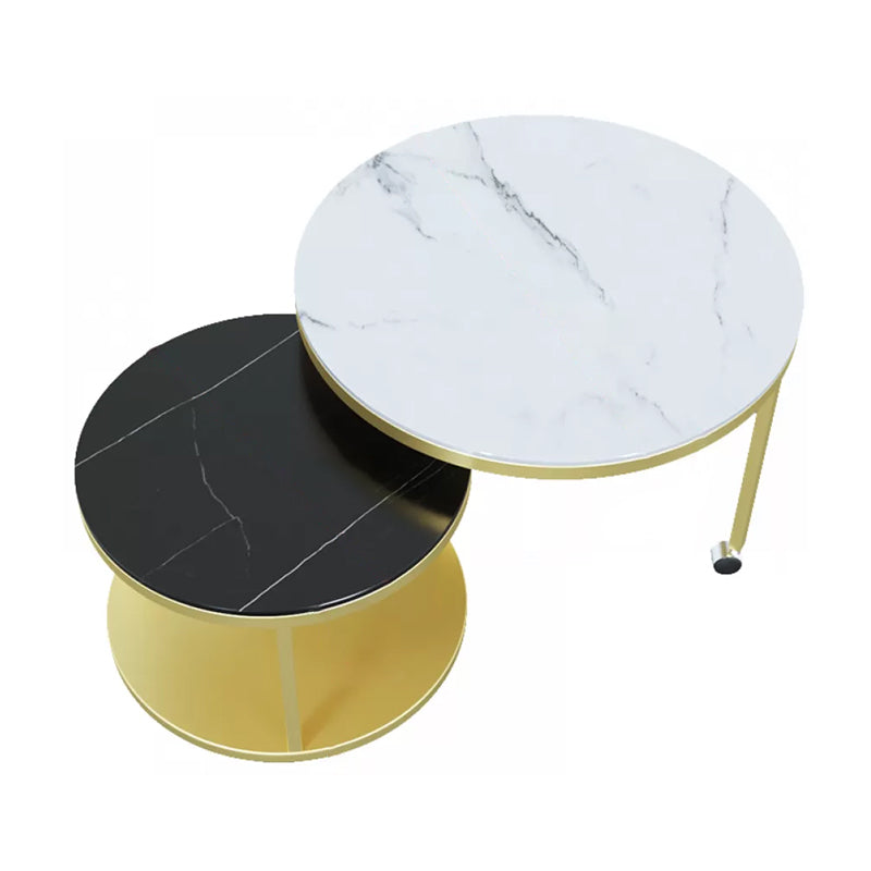 Contemporary Coffee Table Set Slate Round 2-Piece Coffee Cocktail Table