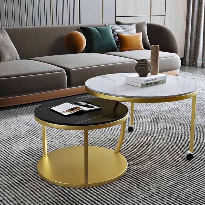 Contemporary Coffee Table Set Slate Round 2-Piece Coffee Cocktail Table