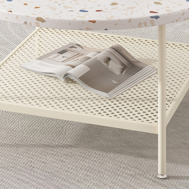 Mesa de centro contemporánea de 17" de alto, mesa de cóctel de café blanca con almacenamiento