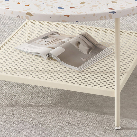 17"H Contemporary Coffee Table White Coffee Cocktail Table with Storage