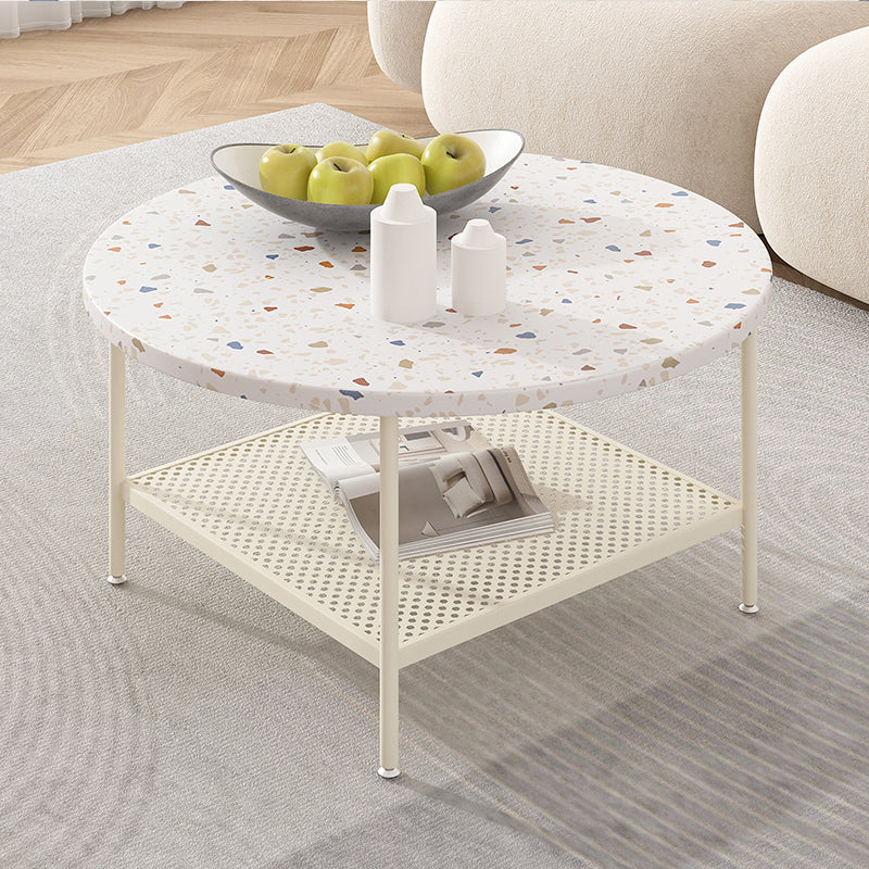 Mesa de centro contemporánea de 17" de alto, mesa de cóctel de café blanca con almacenamiento