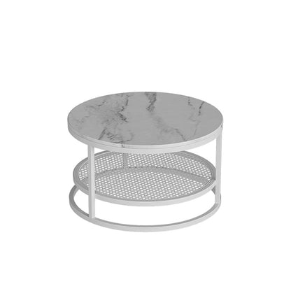 Contemporary Coffee Table White Round Slate Coffee Cocktail Table 24"L x 24"W x 14"H Stone Clearhalo 'Coffee & Accent Tables' 'Coffee Tables' 'coffee_tables' 'furn' 'furn_coffee_tables' 'Furniture' 'Living Room Furniture' 6704923