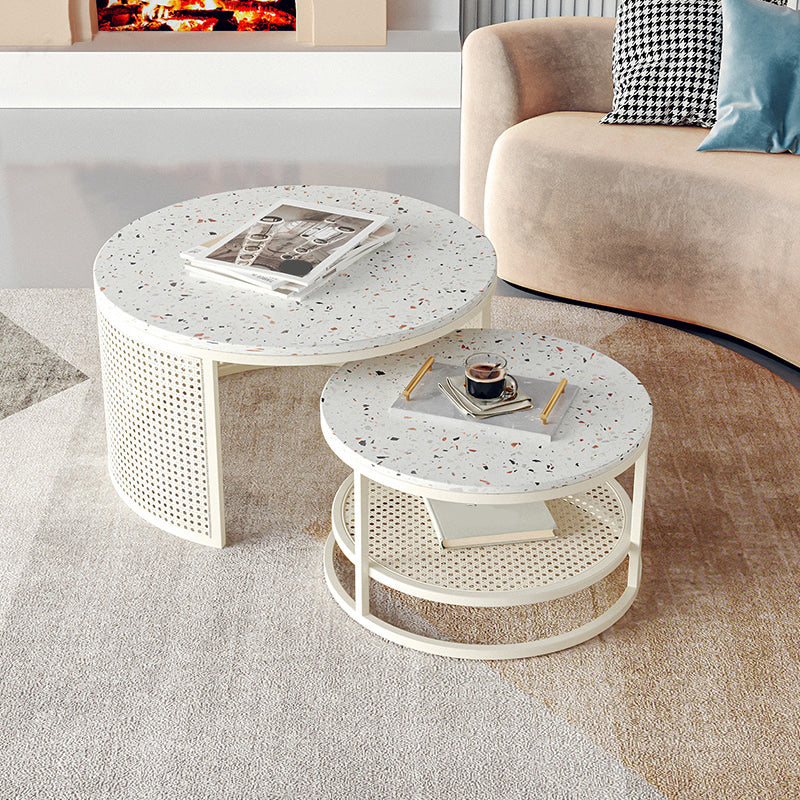 Contemporary Coffee Table White Round Slate Coffee Cocktail Table Clearhalo 'Coffee & Accent Tables' 'Coffee Tables' 'coffee_tables' 'furn' 'furn_coffee_tables' 'Furniture' 'Living Room Furniture' 6704924
