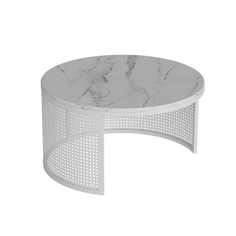 Contemporary Coffee Table White Round Slate Coffee Cocktail Table 31.5"L x 31.5"W x 17.7"H Stone Clearhalo 'Coffee & Accent Tables' 'Coffee Tables' 'coffee_tables' 'furn' 'furn_coffee_tables' 'Furniture' 'Living Room Furniture' 6704925