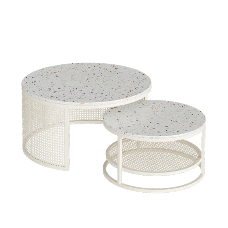 Contemporary Coffee Table White Round Slate Coffee Cocktail Table 31.5''L x 31.5''W x 18''H +24''L x 24''W x 14''H Terrazzo Clearhalo 'Coffee & Accent Tables' 'Coffee Tables' 'coffee_tables' 'furn' 'furn_coffee_tables' 'Furniture' 'Living Room Furniture' 6704932