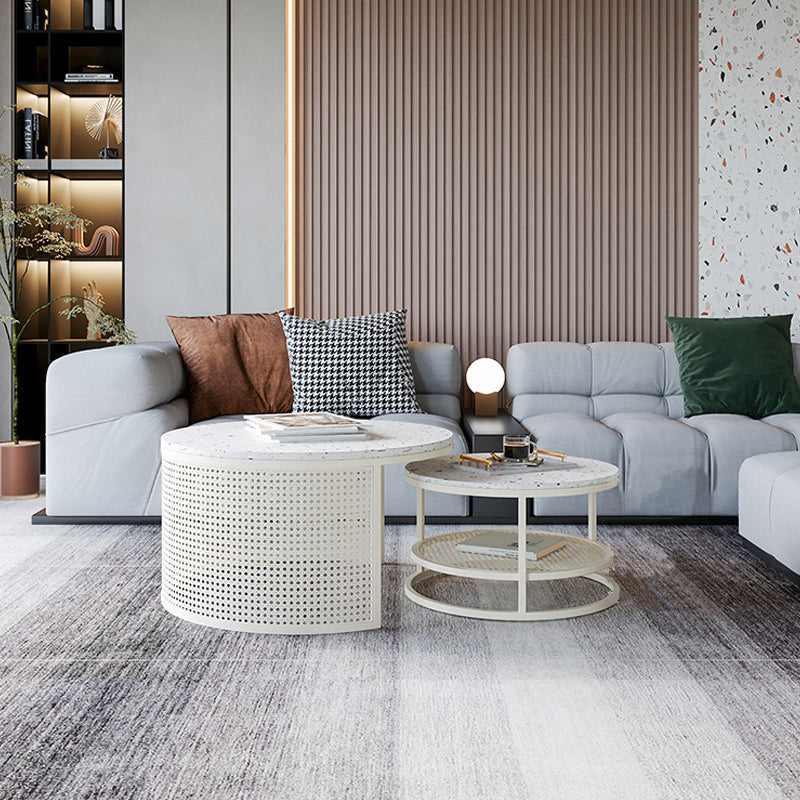 Contemporary Coffee Table White Round Slate Coffee Cocktail Table Clearhalo 'Coffee & Accent Tables' 'Coffee Tables' 'coffee_tables' 'furn' 'furn_coffee_tables' 'Furniture' 'Living Room Furniture' 6704939