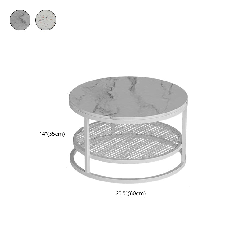 Contemporary Coffee Table White Round Slate Coffee Cocktail Table Clearhalo 'Coffee & Accent Tables' 'Coffee Tables' 'coffee_tables' 'furn' 'furn_coffee_tables' 'Furniture' 'Living Room Furniture' 6704940