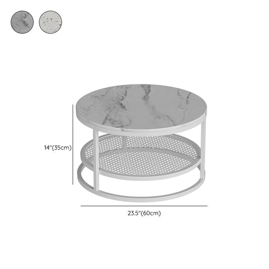 Contemporary Coffee Table White Round Slate Coffee Cocktail Table Clearhalo 'Coffee & Accent Tables' 'Coffee Tables' 'coffee_tables' 'furn' 'furn_coffee_tables' 'Furniture' 'Living Room Furniture' 6704940