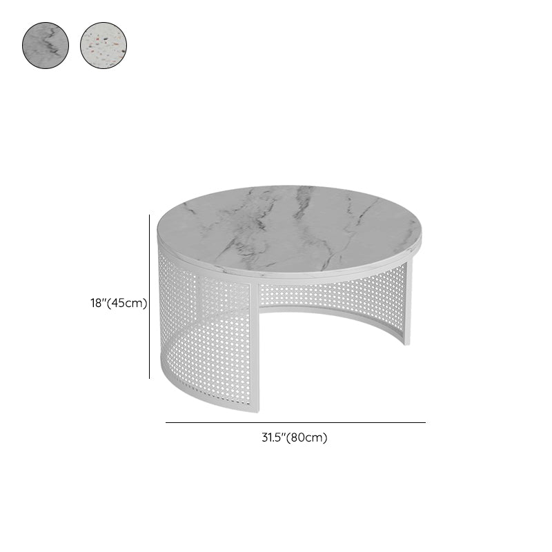 Contemporary Coffee Table White Round Slate Coffee Cocktail Table Clearhalo 'Coffee & Accent Tables' 'Coffee Tables' 'coffee_tables' 'furn' 'furn_coffee_tables' 'Furniture' 'Living Room Furniture' 6704941