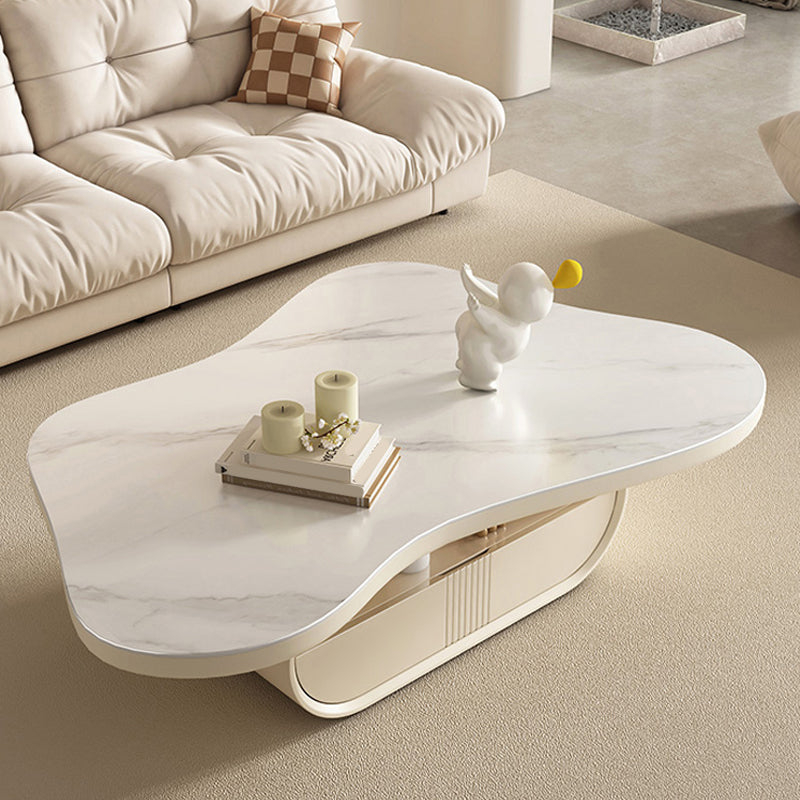 Pedestal Modern Slate Cocktail Table Free-Form Single Coffee Table with Shelf Clearhalo 'Coffee & Accent Tables' 'Coffee Tables' 'coffee_tables' 'furn' 'furn_coffee_tables' 'Furniture' 'Living Room Furniture' 6704992