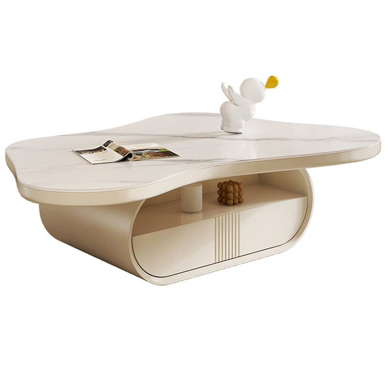 Pedestal Modern Slate Cocktail Table Free-Form Single Coffee Table with Shelf 47"L x 30"W x 14"H Clearhalo 'Coffee & Accent Tables' 'Coffee Tables' 'coffee_tables' 'furn' 'furn_coffee_tables' 'Furniture' 'Living Room Furniture' 6704995
