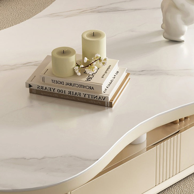 Pedestal Modern Slate Cocktail Table Free-Form Single Coffee Table with Shelf Clearhalo 'Coffee & Accent Tables' 'Coffee Tables' 'coffee_tables' 'furn' 'furn_coffee_tables' 'Furniture' 'Living Room Furniture' 6704997