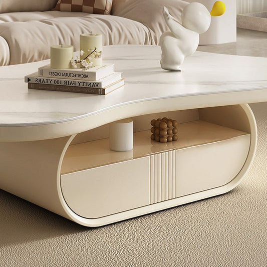 Pedestal Modern Slate Cocktail Table Free-Form Single Coffee Table with Shelf Clearhalo 'Coffee & Accent Tables' 'Coffee Tables' 'coffee_tables' 'furn' 'furn_coffee_tables' 'Furniture' 'Living Room Furniture' 6704998