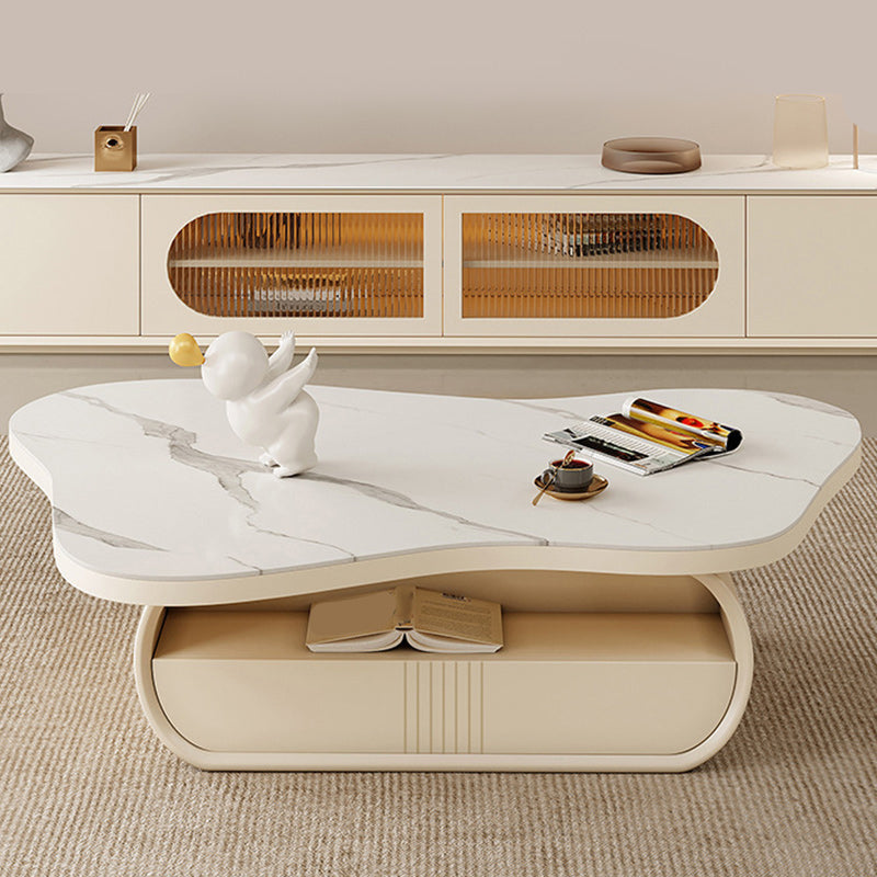 Pedestal Modern Slate Cocktail Table Free-Form Single Coffee Table with Shelf Clearhalo 'Coffee & Accent Tables' 'Coffee Tables' 'coffee_tables' 'furn' 'furn_coffee_tables' 'Furniture' 'Living Room Furniture' 6705000
