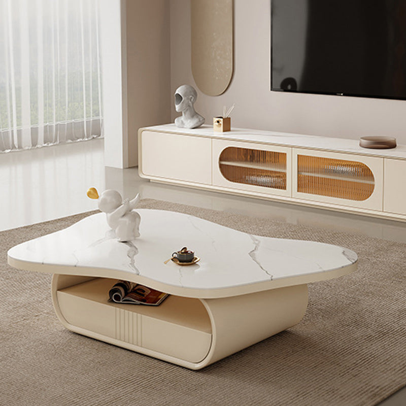 Pedestal Modern Slate Cocktail Table Free-Form Single Coffee Table with Shelf Clearhalo 'Coffee & Accent Tables' 'Coffee Tables' 'coffee_tables' 'furn' 'furn_coffee_tables' 'Furniture' 'Living Room Furniture' 6705002