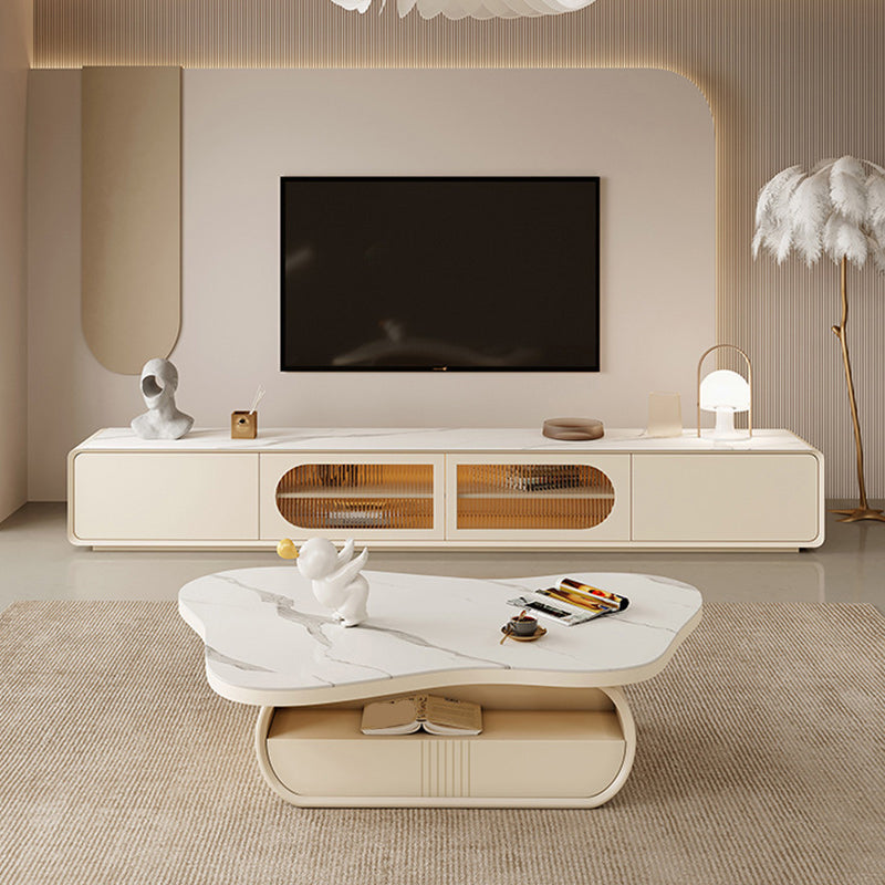 Pedestal Modern Slate Cocktail Table Free-Form Single Coffee Table with Shelf Clearhalo 'Coffee & Accent Tables' 'Coffee Tables' 'coffee_tables' 'furn' 'furn_coffee_tables' 'Furniture' 'Living Room Furniture' 6705003