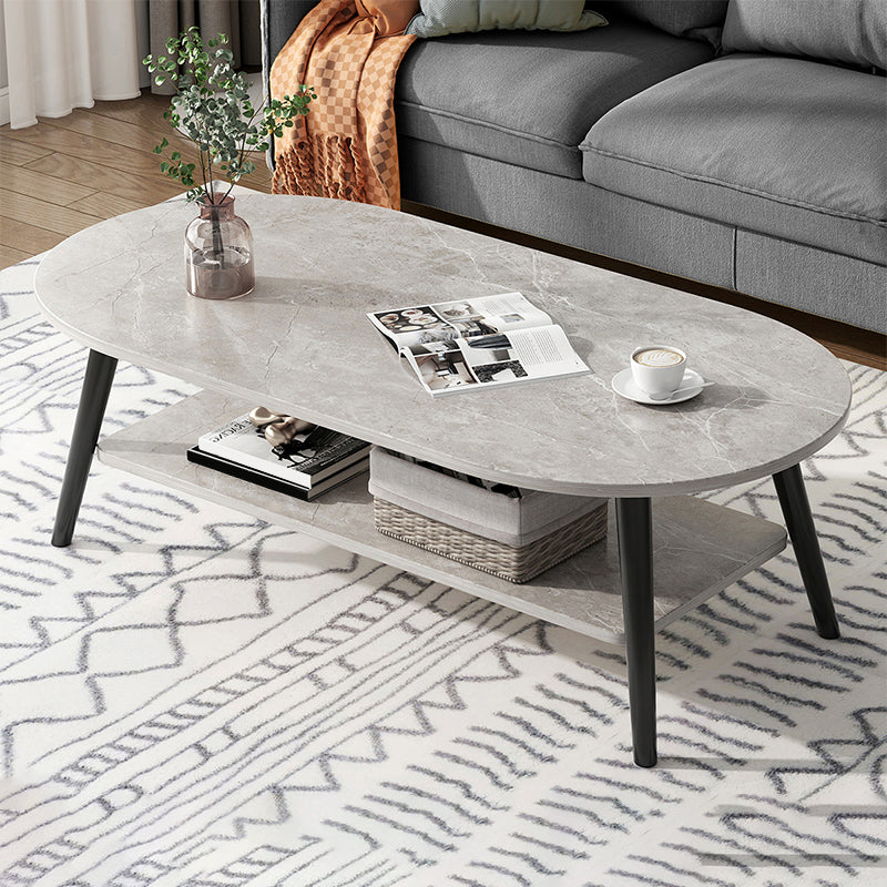 Wood Coffee Table No Distressing Single Coffee Table with Shelf 39.5"L x 19"W x 16.5"H Grey Waist Round Clearhalo 'Coffee & Accent Tables' 'Coffee Tables' 'coffee_tables' 'furn' 'furn_coffee_tables' 'Furniture' 'Living Room Furniture' 6705070