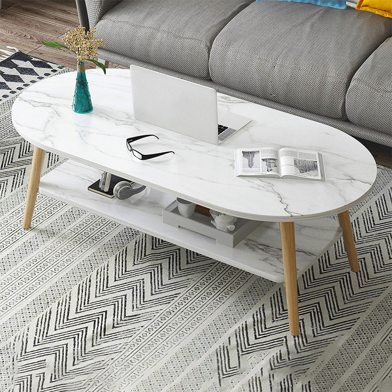 Wood Coffee Table No Distressing Single Coffee Table with Shelf 47"L x 24"W x 16.5"H Marble Waist Round Clearhalo 'Coffee & Accent Tables' 'Coffee Tables' 'coffee_tables' 'furn' 'furn_coffee_tables' 'Furniture' 'Living Room Furniture' 6705077