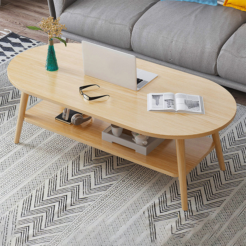 Wood Coffee Table No Distressing Single Coffee Table with Shelf 47"L x 24"W x 16.5"H Natural Waist Round Clearhalo 'Coffee & Accent Tables' 'Coffee Tables' 'coffee_tables' 'furn' 'furn_coffee_tables' 'Furniture' 'Living Room Furniture' 6705079