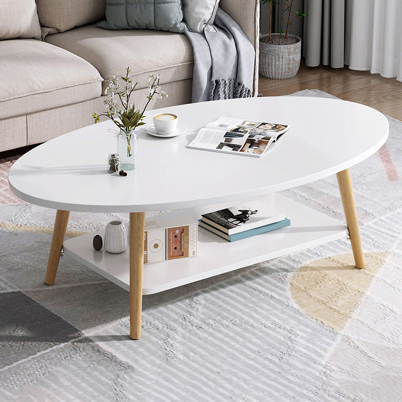 Wood Coffee Table No Distressing Single Coffee Table with Shelf 47"L x 24"W x 16.5"H White Round Oval Clearhalo 'Coffee & Accent Tables' 'Coffee Tables' 'coffee_tables' 'furn' 'furn_coffee_tables' 'Furniture' 'Living Room Furniture' 6705083