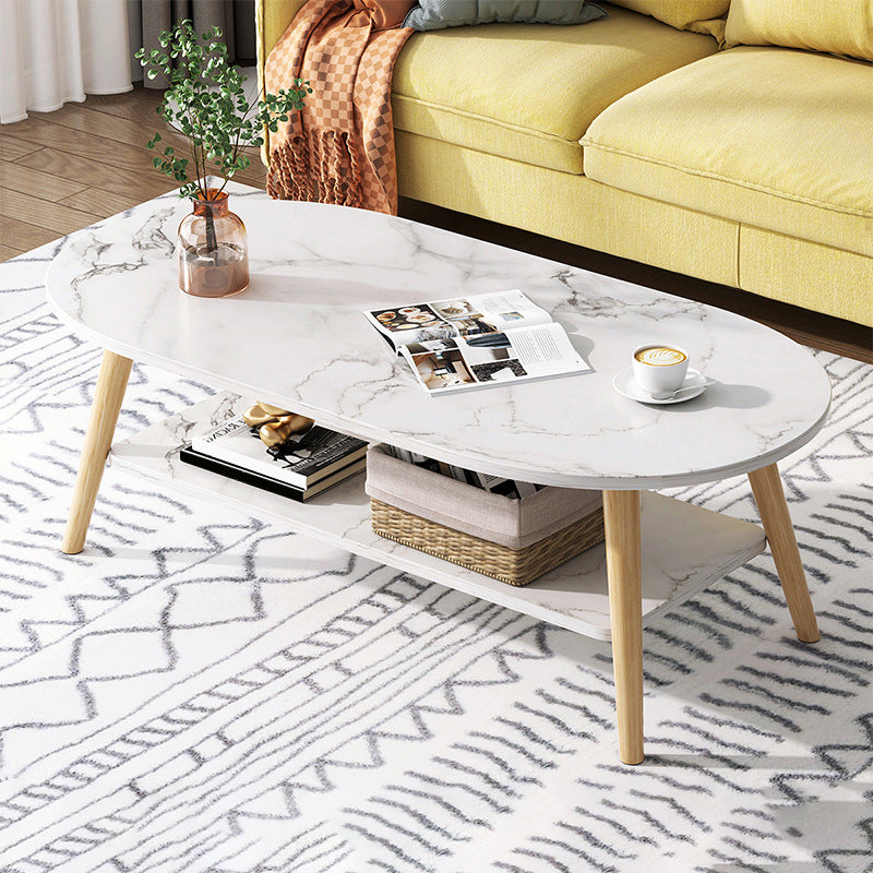 Wood Coffee Table No Distressing Single Coffee Table with Shelf 31.5"L x 16"W x 16.5"H Marble Waist Round Clearhalo 'Coffee & Accent Tables' 'Coffee Tables' 'coffee_tables' 'furn' 'furn_coffee_tables' 'Furniture' 'Living Room Furniture' 6705084