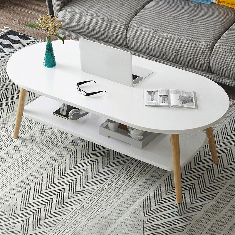 Wood Coffee Table No Distressing Single Coffee Table with Shelf 47"L x 24"W x 16.5"H White Waist Round Clearhalo 'Coffee & Accent Tables' 'Coffee Tables' 'coffee_tables' 'furn' 'furn_coffee_tables' 'Furniture' 'Living Room Furniture' 6705086