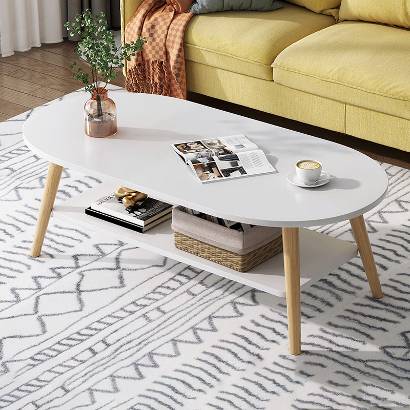 Wood Coffee Table No Distressing Single Coffee Table with Shelf 31.5"L x 16"W x 16.5"H White Waist Round Clearhalo 'Coffee & Accent Tables' 'Coffee Tables' 'coffee_tables' 'furn' 'furn_coffee_tables' 'Furniture' 'Living Room Furniture' 6705088