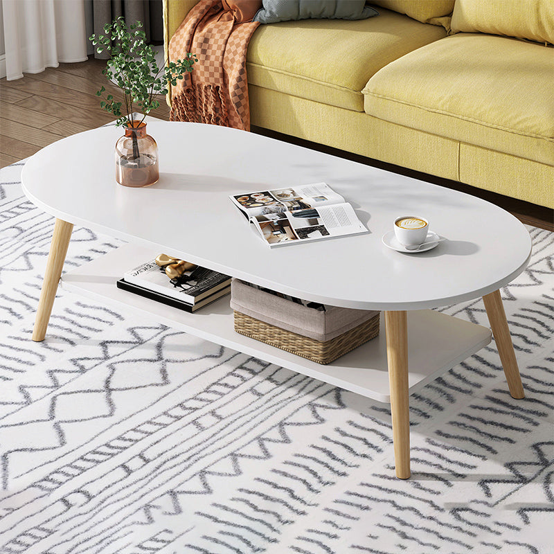 Wood Coffee Table No Distressing Single Coffee Table with Shelf 39.5"L x 19"W x 16.5"H White Waist Round Clearhalo 'Coffee & Accent Tables' 'Coffee Tables' 'coffee_tables' 'furn' 'furn_coffee_tables' 'Furniture' 'Living Room Furniture' 6705089