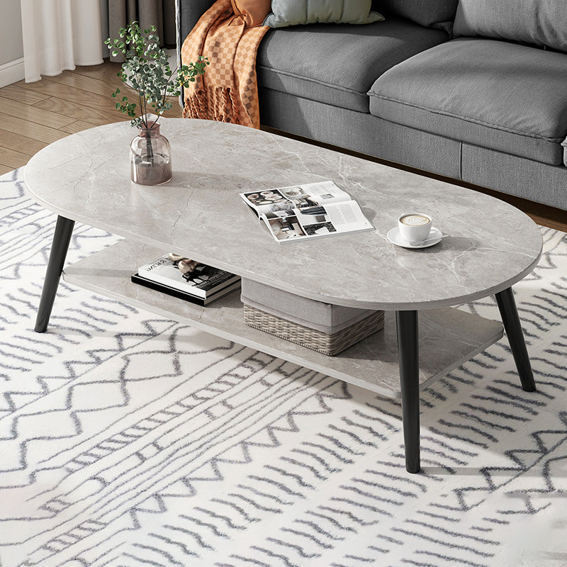 Wood Coffee Table No Distressing Single Coffee Table with Shelf 47"L x 24"W x 16.5"H Grey Waist Round Clearhalo 'Coffee & Accent Tables' 'Coffee Tables' 'coffee_tables' 'furn' 'furn_coffee_tables' 'Furniture' 'Living Room Furniture' 6705095