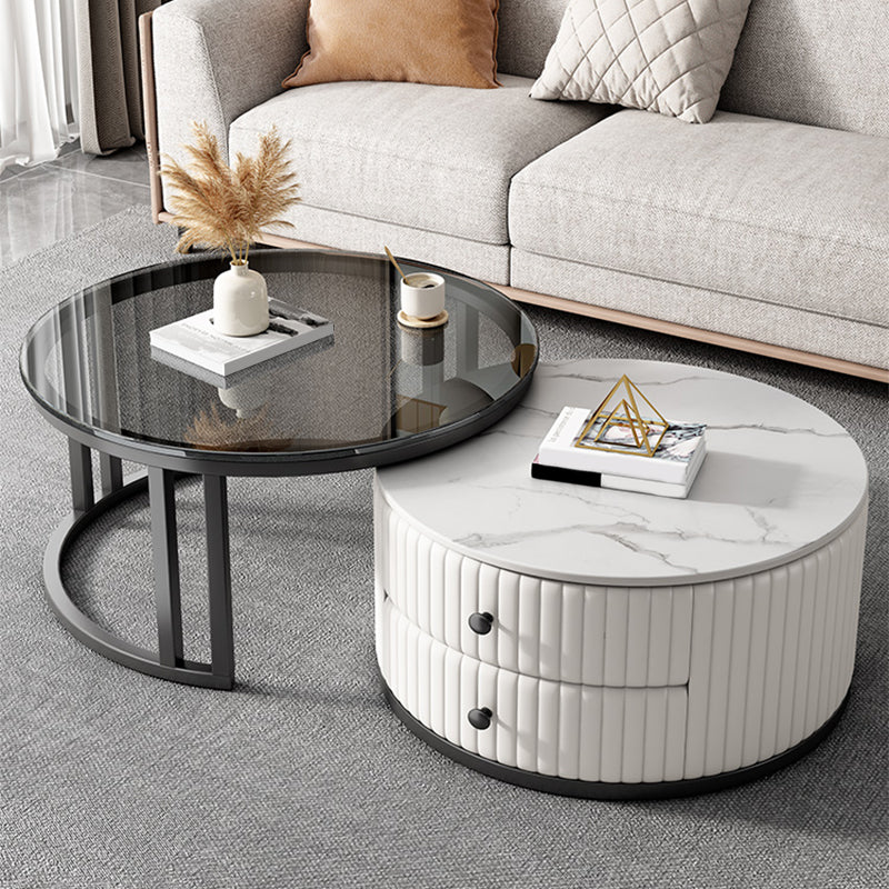 Round Nesting Coffee Table Set Frame Coffee Table Set with 2 Drawers Clearhalo 'Coffee & Accent Tables' 'Coffee Tables' 'coffee_tables' 'furn' 'furn_coffee_tables' 'Furniture' 'Living Room Furniture' 6705108