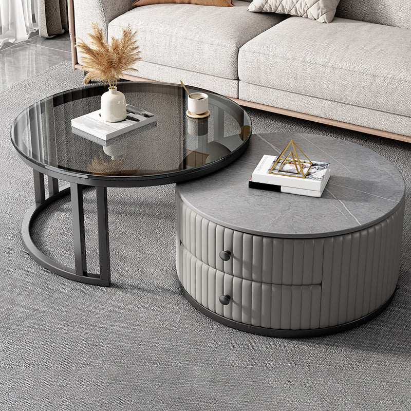 Round Nesting Coffee Table Set Frame Coffee Table Set with 2 Drawers Clearhalo 'Coffee & Accent Tables' 'Coffee Tables' 'coffee_tables' 'furn' 'furn_coffee_tables' 'Furniture' 'Living Room Furniture' 6705114