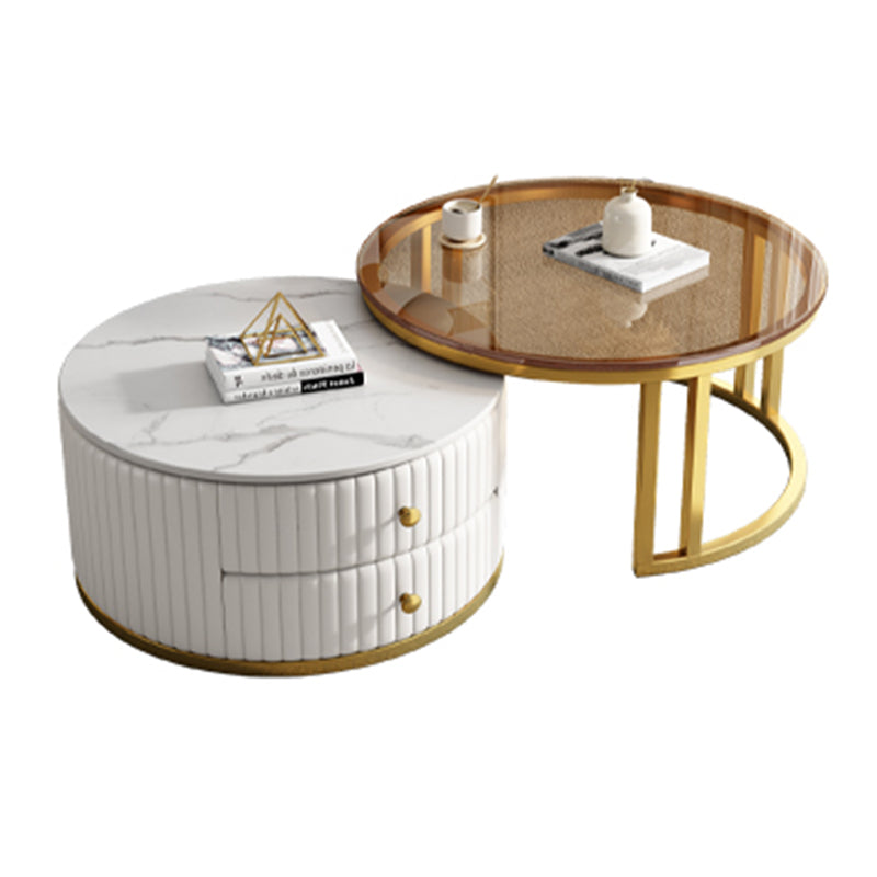 Round Nesting Coffee Table Set Frame Coffee Table Set with 2 Drawers Clearhalo 'Coffee & Accent Tables' 'Coffee Tables' 'coffee_tables' 'furn' 'furn_coffee_tables' 'Furniture' 'Living Room Furniture' 6705116