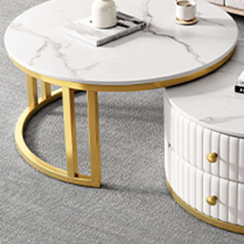 Round Nesting Coffee Table Set Frame Coffee Table Set with 2 Drawers Clearhalo 'Coffee & Accent Tables' 'Coffee Tables' 'coffee_tables' 'furn' 'furn_coffee_tables' 'Furniture' 'Living Room Furniture' 6705121