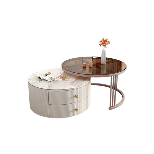 ラウンドフレームグラムコーヒーテーブルセットスレートネスティングコーヒーテーブルセット